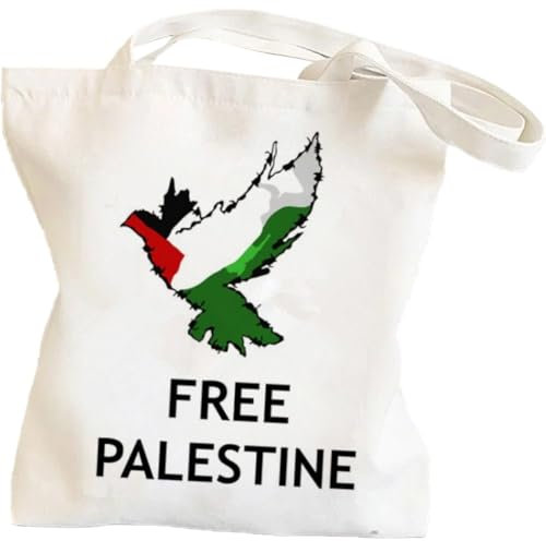 Vobumix Free Palestine Bedruckte Canvas-Tasche Wiederverwendbare Einkaufstaschen Damen Einkaufstasche Retro Peace Bird Palestine Handtasche Einkaufstasche Für Damen