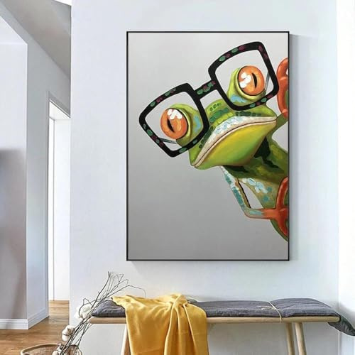 Abstraktes Tier-Leinwandgemälde, grüne Brille, Frosch-Poster, Baumfrosch, strukturiertes Cartoon-Gemälde, großes Wohnzimmer, Wand-Kunst-Dekor 50x70cm ohne Rahmen