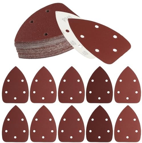 60 Fogli Abrasivi Triangolari, Carta Abrasiva per Levigatrice Mouse, Carta Vetrata per Legno Grana 40 80 120 180 240 320 5 Fori Multi-utensile Abrasivi per Delta Levigatrice