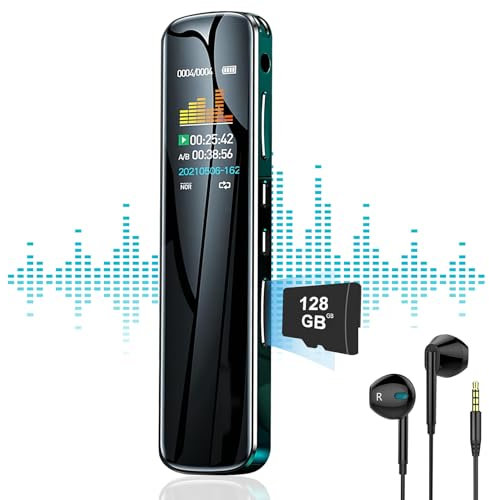 EVISTR 128GB Digital Voice Recorder with Playback - 1536Kbps HD Dictaphone Voice-activated Audio Recorder with Noise Reduction for Meetings Interviews Lectures