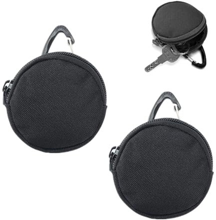 Lot de 2 porte-monnaie ronds avec mousqueton pour homme (Noir), Noir , Non