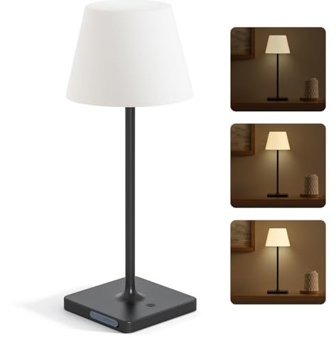 gabless Lampada da tavolo LED con batteria, lampada da tavolo regolabile in intensità, senza fili con controllo tattile, lampada da tavolo con batteria da 4000 mAh (nero)