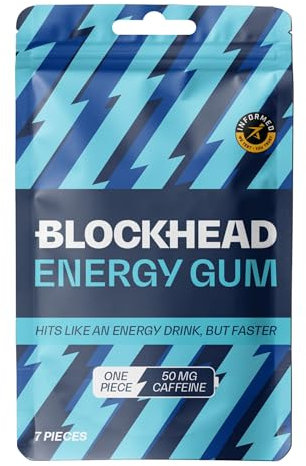 BLOCKHEAD Energy Gum – Mint (42 Pieces) | 50mg Fast-Release Caffeine + Niacin, B1, B5, B6, B12 | Sugar & Calorie Free | Pre-Workout & Endurance | Vegan | Informed-Sport Certified