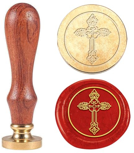Hobbspring Vintage Kreuz Siegelwachs Stempel Kreuz Mystisches Element Wachssiegel Stempel 25mm Abnehmbarer Messingkopfstempel Mit Holzgriff Für Einladungen Geschenkverpackungen Zurück zur Schule