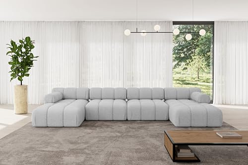 ALTDECOR Modulares Sofa Ecksofa in U-Form Corner modular Sofa Eckcouch Couch Wohnlandschaft Cauchsofa Polstersofa Tesso-U2-380x160x70 cm Hellgrau