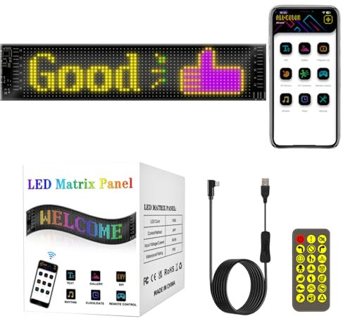 Pantalla LED Programable Para Ventana - Panel De Texto Inteligente Inalámbrico, Pantalla Digital Desplazable | Letrero Publicitario Operado Por App Para Auto, Tienda, Hotel, Pantalla De Mensajes