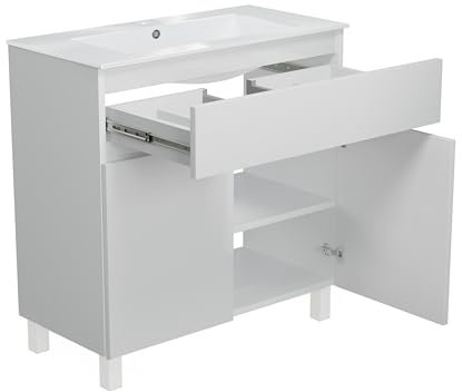 paplinskimoebel - Waschbecken mit Unterschrank 80 cm Breit Ariza Sink, Hängend oder Stehend, Waschtisch mit Unterschrank für Badezimmer, Waschbeckenunterschrank Weiß Hochglanz Front