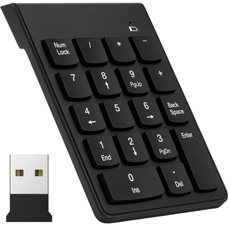 GYTFOG Wireless Number Pad for Laptop, Numeric Keypads with USB Interface, Compact Numpad for Office, Accounting, Data Entry, Portable Wireless Number Pad for Desktop, Notebook, PC, Black