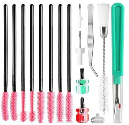 Nähmaschinen-Zubehör, Nähmaschine mit Pinzette, Bürsten, Nahtlöser und Schraubendreher, Doppelkopfbürste, 16 Stück
