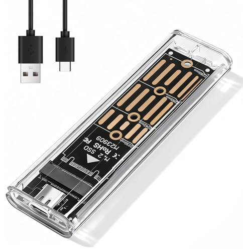 Case SSD M.2 NVMe, USB C 3.2 Gen 2 10Gbps, Esterno Enclosure, Adattatore SSD M2 NVMe per PCIe M-Key M+B Key 2230/2242/2260/2280, Plug & Play, Design Trasparente Supporto UASP TRIM (NOT SATA)
