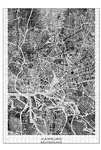artboxONE-Puzzle XL (1000 Teile) Städte Hamburg - Stadtplan Schwarz - Puzzle Hamburg Deutschland Hamburg