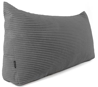 POKAR Rückenkissen | Cord Keilkissen 100x50x20 cm | Lesekissen für Bett und Sofa | Sofakissen für Rückenlehne | Groß Wandkissen Couchkissen mit Seitentaschen | Oeko Tex 100 Zertifiziert | Dunkelgrau