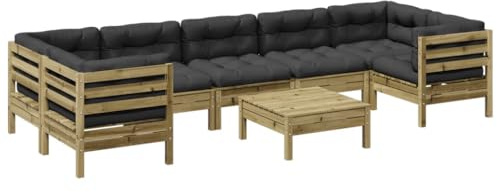Owoxanthellate 8-TLG. Gartenmöbel Set Holz Eckbank 63,5 cm Kiefer imprägniert Anthrazit-Kissen Balkon & Terrassenlounge modular Modernes Design für Garten Terrasse oder Balkon