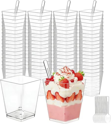 warmhut Pack of 50 Dessert Cups, 5Oz/160ml Mini Dessert Pots, Reusable Clear Hard Square Dessert Bowls for Fruit, Puddings, Ice Cream, Mousses, Parfaits and Tiramisu