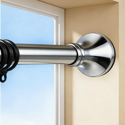 Gardinenstange ohne Bohren, Teleskopstange Ausziehbar 40-500cm, Duschvorhangstange Edelstahl, Teleskopstange Vorhang Rutschfest wasserdicht für Badezimmer Fenster Schrank(Edelstahl,310-400cm)