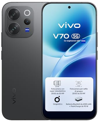 vivo V70 5G Smartphone 8GB RAM + 512GB, Fotocamera ZEISS 50MP con Super Teleobiettivo, Video 4K, Display OLED 6,59 1.5K, Batteria 6500mAh,IP68/IP69, Android 16,NFC
