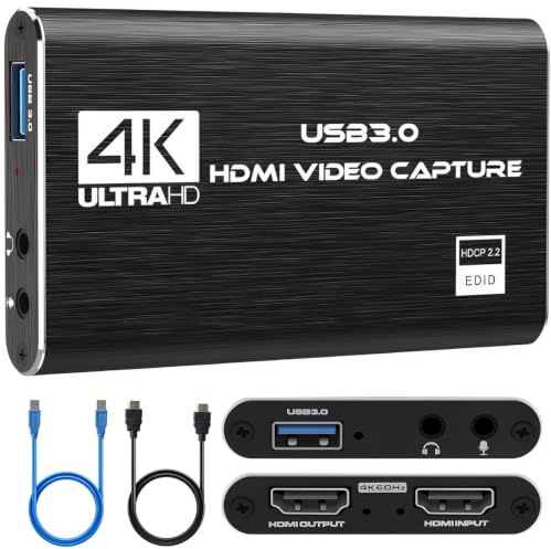 Video Capture Card 4K HDMI Kompatibel mit Xbox, PS5, Kamera/Switch/PC/OBS | USB 3.0 Audio Capture Card 1080P 60FPS Loop-Out für Streaming Broadcasting Gaming