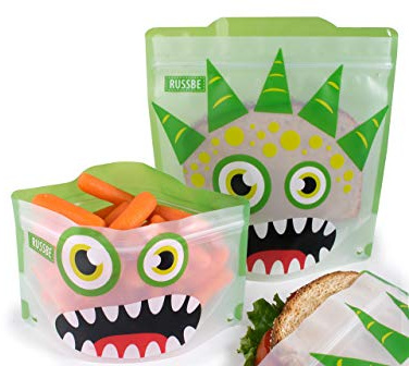 Set mit 4 wiederverwendbaren Sandwich- und Snack-Taschen Grünes Monster