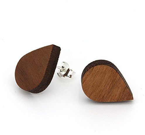 NaturSchatulle Holzohrringe Tropfen Nussbaum Ohrstecker Holz Tropfenform 925 Sterling Silber Holzschmuck Ohrringe Damen Ohrschmuck