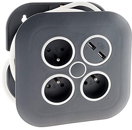 Enrouleur domestique 3 x 2P+T + 2x USB - 7m - noir - Zenitech
