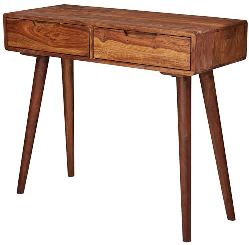 FineBuy Konsolentisch FB51402 90 x 76 x 36 cm Sheesham Massivholz mit Schubladen, Design Holz Anrichte Konsole massiv, Kleiner Landhaus Schreibtisch Flurtisch, Schminktisch Ablagetisch Natur