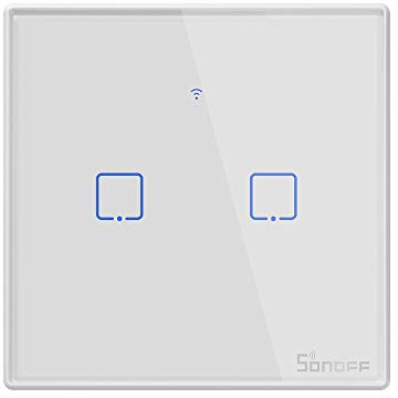 SONOFF Smart Light Switch, WiFi Smart Touch Switch Smart Wall Light Switch Works with Alexa and Google Home, APP Remote Control & 433MHz RF Control, Neutral Wire Required, White, 2 Gang, T2UK2C