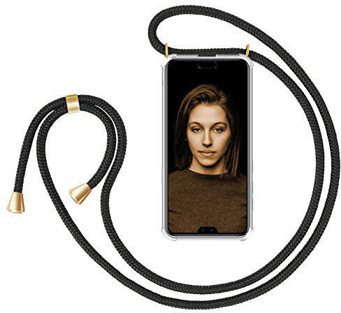 ZhinkArts Collier pour Huawei P20 Pro - Étui de Téléphone avec Cordon - Coque pour Smartphone, Ètuis à Bandoulière - Noir/Or