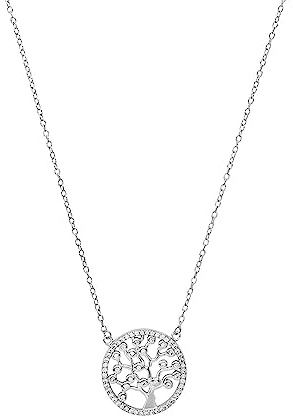 Amor Kette mit Anhänger 925 Sterling Silber Damen Halsschmuck, mit Zirkonia synth., 42+3 cm, Silber, Lebensbaum, Kommt in Schmuck Geschenk Box, 2022105