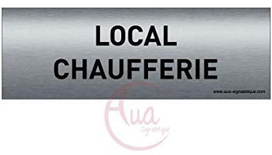 AUA SIGNALETIQUE - Plaque de porte Aluminium brossé imprimé AluSign Texte - 150x50 mm - Double Face adhésif au dos (Local chaufferie)