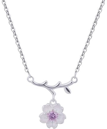 Holibanna Collana girocollo con ciondolo a forma di ramo di ciliegio, con cristalli, per donne e ragazze, per compleanni e matrimoni (rosa), Estate