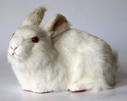 sitzender Oster-Hase aus Kaninchen Fell weiß 22 x 13 cm Ostern Geschenk Tier-Figur Dekoration Hase03