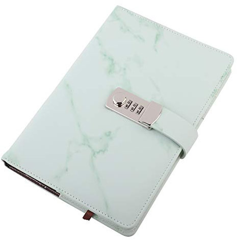 Atyhao Lock Diary, A5 PU Leather Cover Notebook with Password Lock Notepad Diary Book for Girls and Women Office School Supplies Green