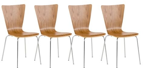 CLP 4er-Set Stapelstuhl Aaron Mit Holzsitz Und Metallgestell I 4 x Stuhl Mit Pflegeleichter Sitzfläche, Farbe:Eiche