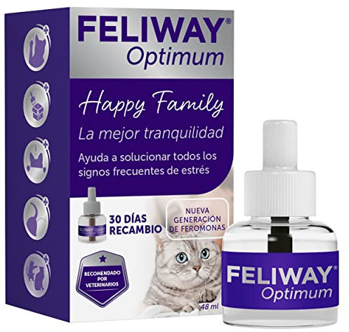 FELIWAY Optimum - Recambio de feromonas calmantes para gatos (30 días, 48mililitro) - Ayuda a reducir los signos más comunes de estrés. Recomendado por veterinarios. La mejor tranquilidad.