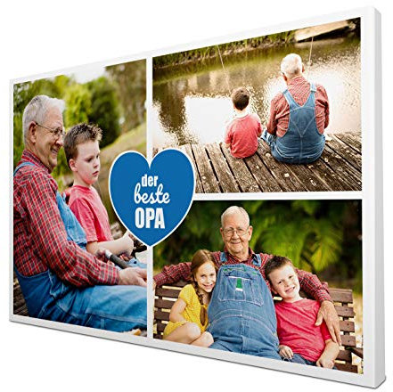 wandmotiv24 Leinwandbild 260 g/m ² - Foto-Collage mit 3 Fotos - Fotogeschenk - Geschenk für den Großvater - Kunstdruck querformat 30x20cm (BxH) - Für den besten Opa - M0010