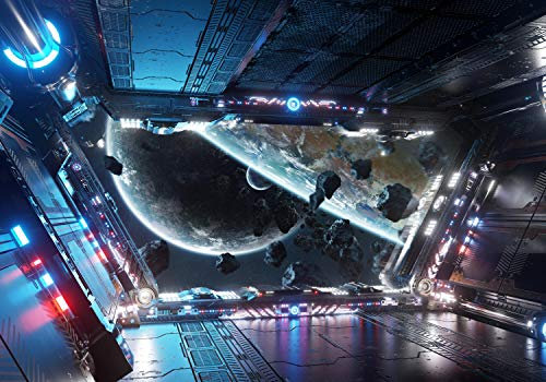wandmotiv24 Fototapete Raumschiff Weltraum Planeten Science Fic, M 250 x 175 cm - 5 Teile, Wanddeko, Wandbild, Wandtapete, Raumerweiterung Flur Korridor Weltall M6501
