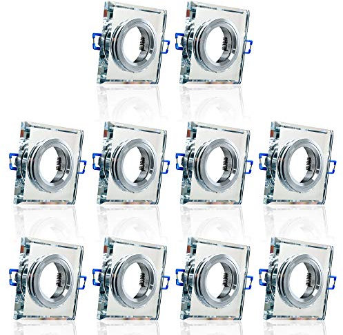 10x MAXKOMFORT Glas Einbaustrahler + GU10 Fassung ECKIG Einbauspot Einbauleuchte Rahmen Rostfrei Deckenspot Strahler Spot 3108