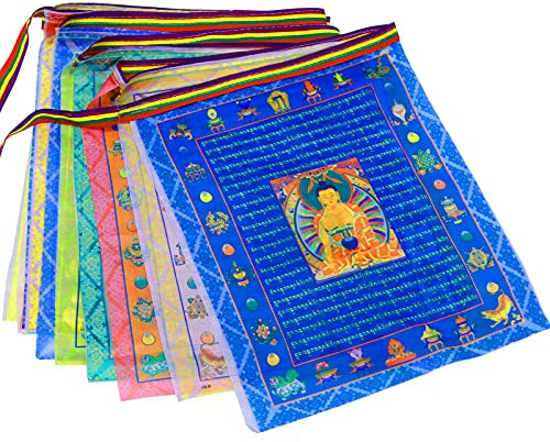 Lot de 40 drapeaux de prière bouddhistes tibétains - Drapeaux de prière traditionnels en satin à cinq éléments - 27,9 x 35,6 cm