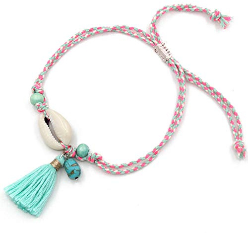 moaspr Fußkettchen Für Damen Frauen Fußklets Mädchen Fuß Schmuck Barefoot Sandalen Bein Armbänder Knöchelriemen Bohemian Shell Quaste Anklets-F.