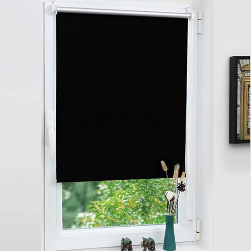 Grandekor Verdunklungsrollo ohne Bohren 80 x 140cm (Stoffbreite 80cm) | Schwarz Klemmrollo Thermorollo mit Hitzeschutz, Rollos für Fenster Montage mit oder ohne Bohren Sicht-& Sonnenschutz