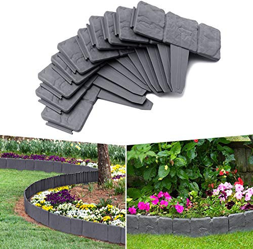 LARS360 20m Palisade Anthrazit mit Steinmuster Beetumrandung Rasenkante Gartenpalisade aus Kunststoff Beeteinfassung Gartenrandkante 1 Element B x H x T: 25 x 23 x 1 cm