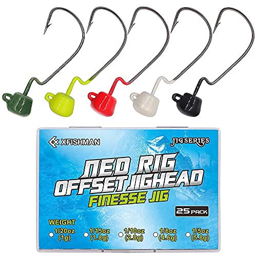 Ned-Rig-Finesse-Offset-Jig-Heads-Kit Unkrautloser Pilz EWG Wide Gap Ned Haken zum Barschangeln (1/10 Oz-2,8 g-25er-Pack)