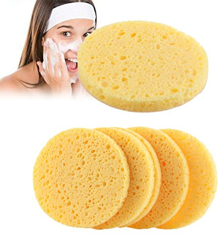 20 PCS Éponges de Visage Nettoyantes Naturelles Éponge Nettoyante de Visage Douce Ronde Eponge Demaquillante Naturelle Réutilisable Éponge à Visage Rond pour Nettoyage de Visage, Démaquillage (Jaune)