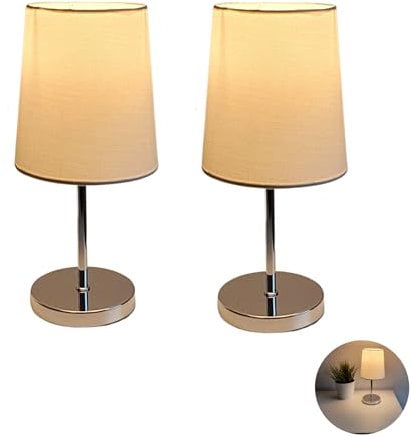 LED Nachttischlampe 2er Set mit Kabel modern LED Tischlampe weiß Tischleuchte Stoffschirm Nachttischlampe klassisch Schlafzimmer Nachttischlampe Led Nachttischlampen incl. 3W LED (weiß konisch)