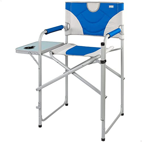 Aktive 52889 - XL-Klapp-Regiestuhl | Klappstuhl für Camping, Garten, Terrasse | Max. Gewicht 110kg | Hochstuhl 62cm | Rutschfest mit gepolsterten Armlehnen und Seitentisch mit Getränkehaltern