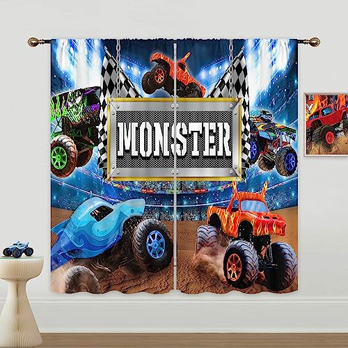 Mitpok Traktor-LKW-Vorhänge für Schlafzimmer, 107x160 cm, Stangentasche, Cartoon, bunt, cool, lustig, Rennauto, Stadion, Auditorium, 2 Paneele, Fensterbehandlungs-Set für Wohnzimmer-Dekor