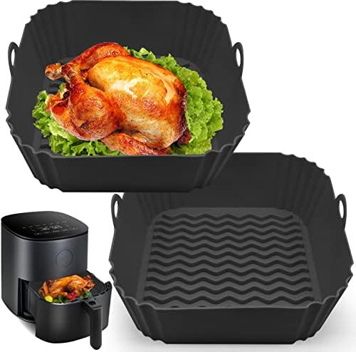 Air Fryer Silicone Liners, 8'' Square 4 to 7 QT Food Grade Reusable Heat Resistant Airfryer Silicone Liners Inserts Baskets Bowl Accessories for Instant Vortex COSORI CHEFMAN Air Fryer Oven Microwave