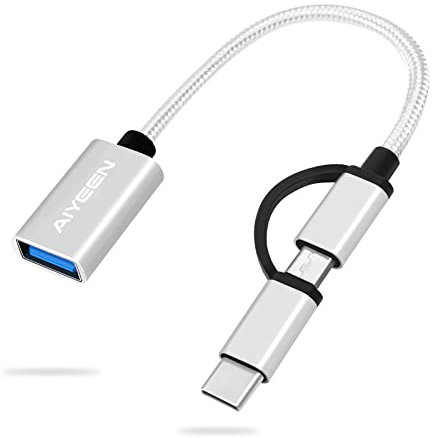 AIYEEN 2 en 1 Adaptateur USB C/Micro vers USB, USB C vers USB 3.0, Câble Adaptateur USB vers Android OTG Compatible avec MacBook Pro Android Google Samsung et Plus, Argent