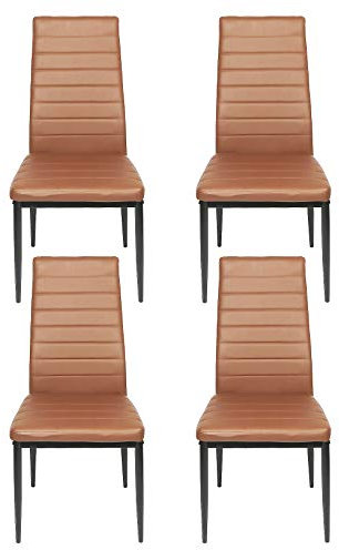 Esszimmerstühle 4er Set, Esszimmer Dtühle Modern, Kunstleder-Bezug, Hohe Rückenlehne, Bequemer Esszimmerstuhl, Kunstleder Stuhl, SGS Geprüft (4, Braun)