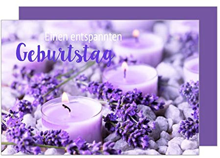 Edition Seidel Premium Geburtstagskarte mit Umschlag. Glückwunschkarte Grusskarte Billet Happy Birthday Mann Frau einen entspannten Geburtstag Teelichter Lavendel Steine Karte (G2986 SW023)